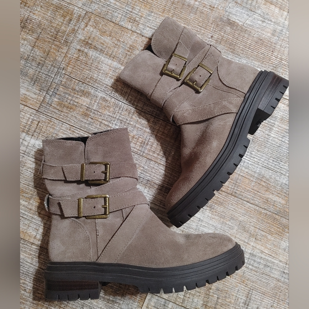 Vince Camuto Walleya Taupe Suede Motorcycle Boots main image 0